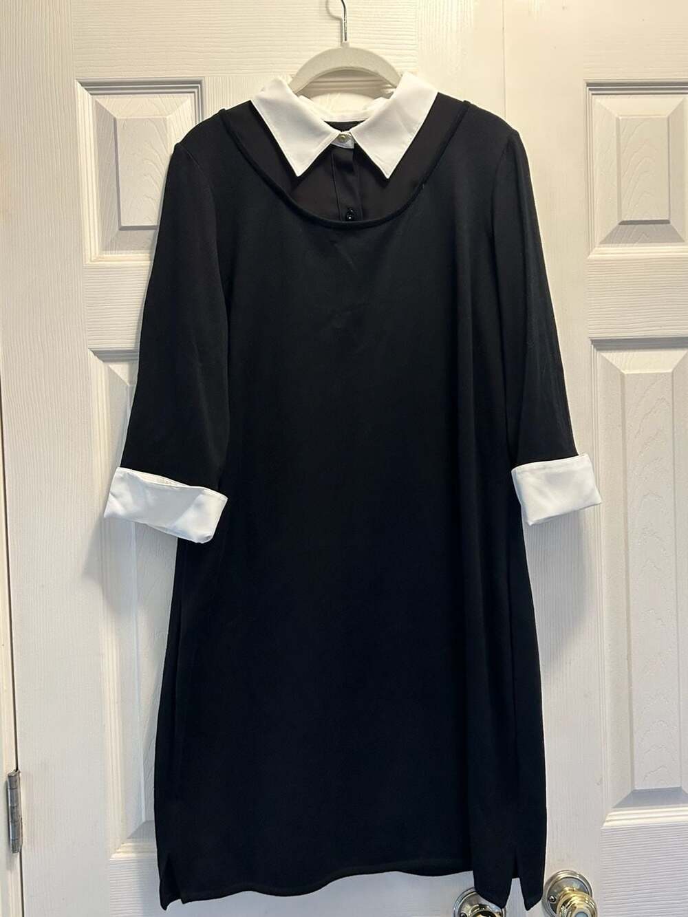 Ming Wang Black and White Contrast Collar & Cuffs Knit Dress Size PL